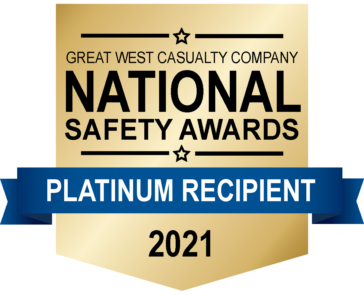 Great West Casualty Company National Safety Awards Platinum Recipient 2021
