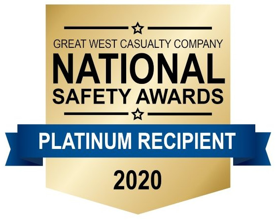 Great West Casualty Company National Safety Awards Platinum Recipient 2020